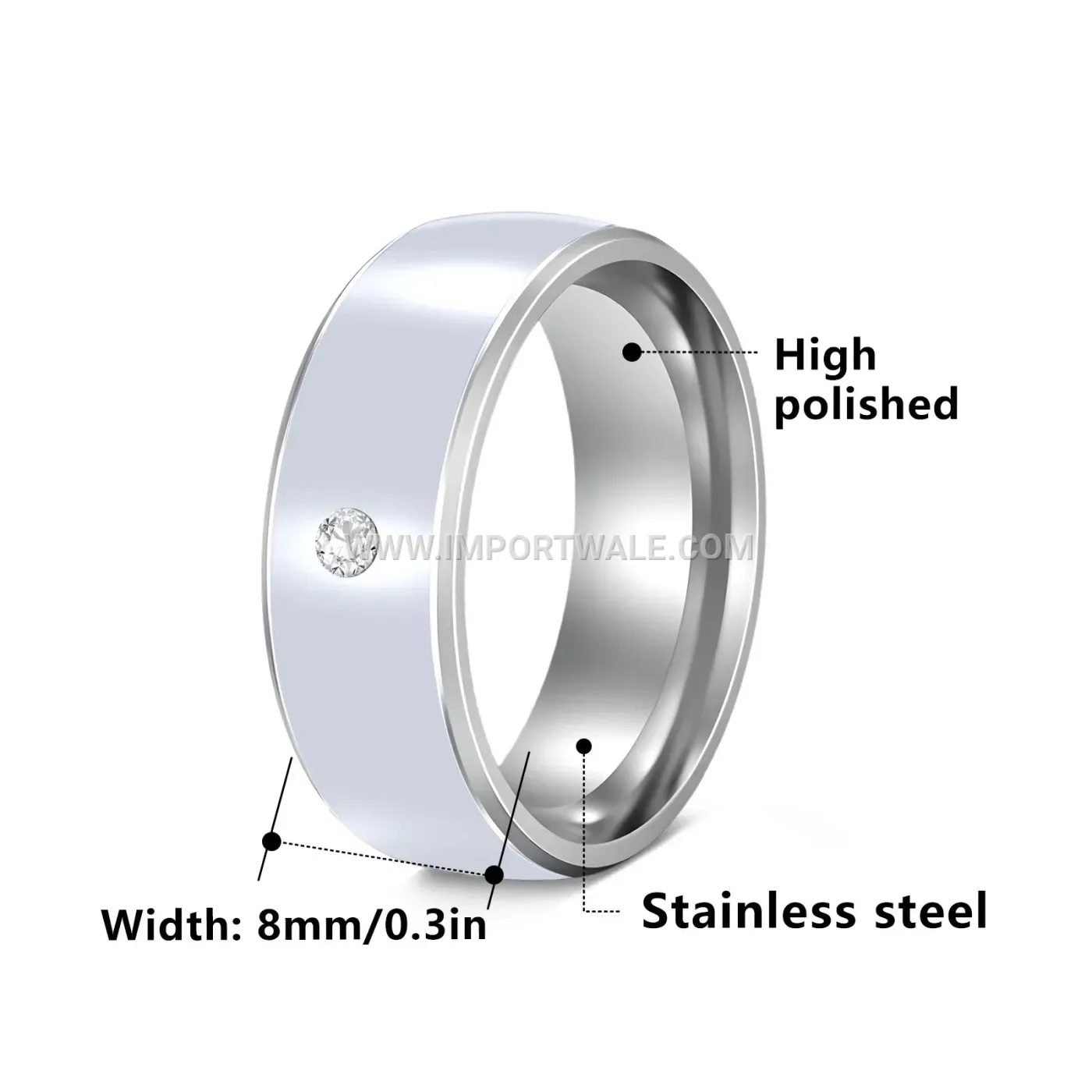Minimalist Stainless Steel Enamel Band Ring 8mm