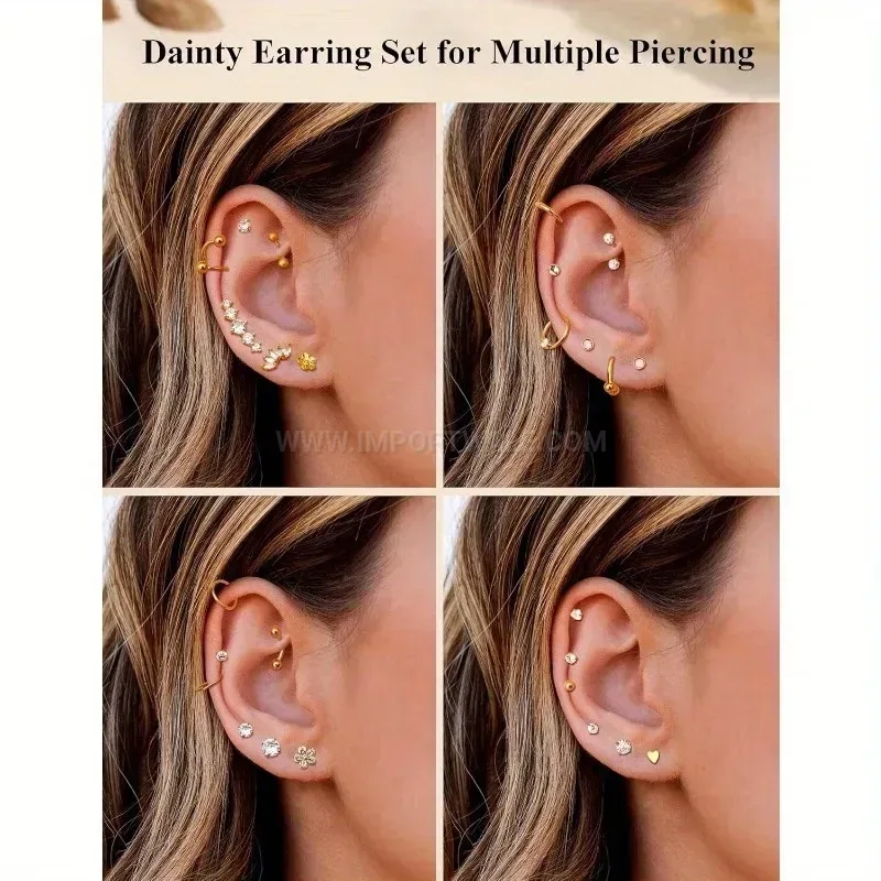 Trendy Stainless Steel Zircon Micro-Pave Body Piercing Jewelry Set