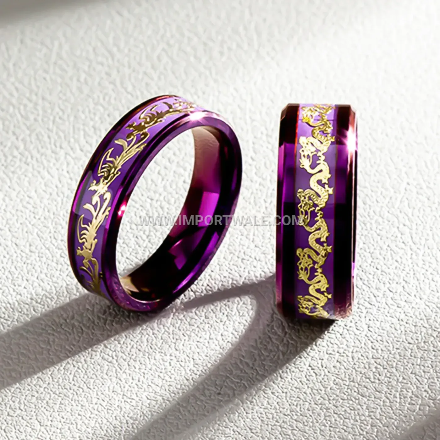 Stainless Steel Purple Dragon Pattern Couple Ring