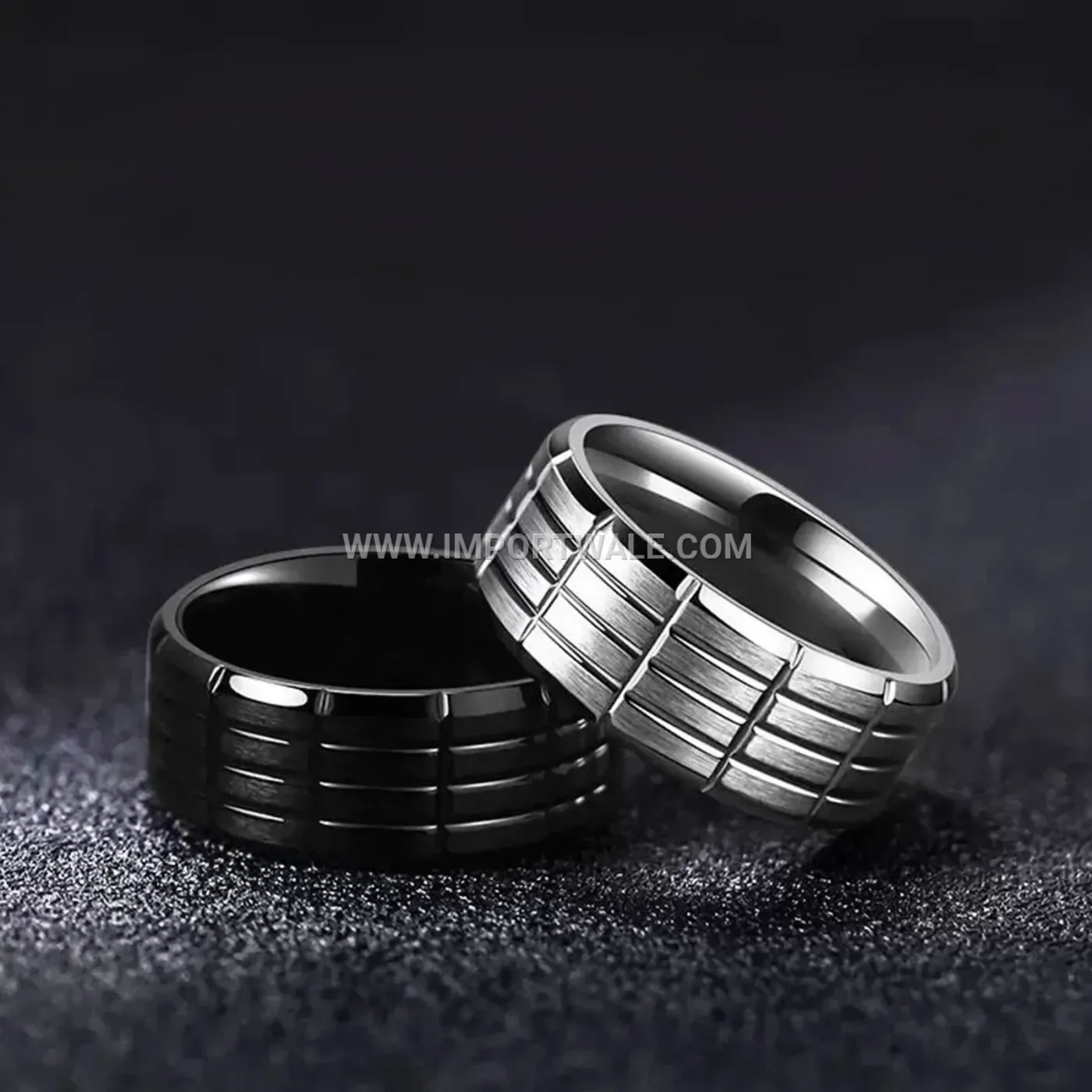 Men's Black Plated Stainless Steel Grooved Band Ring