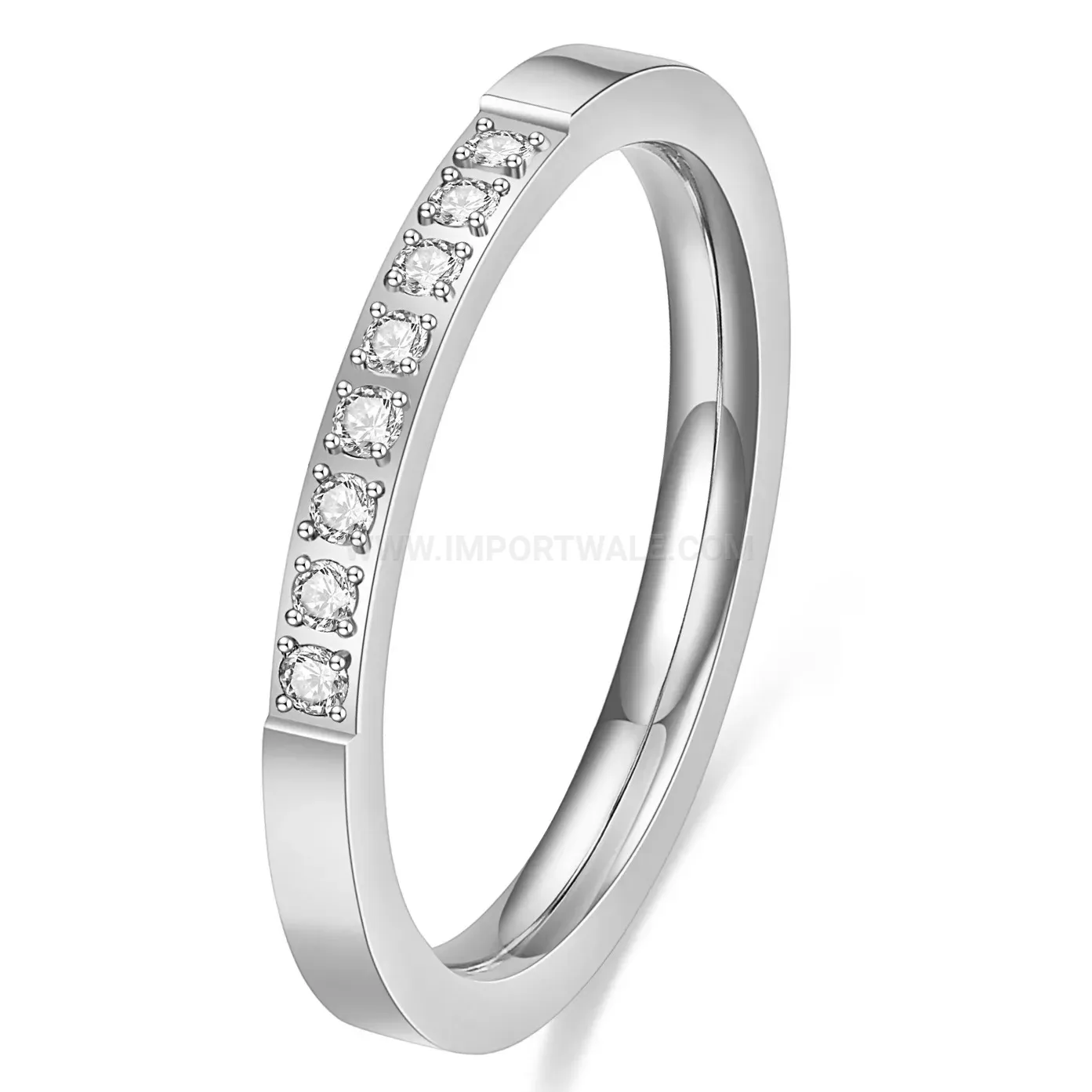 Delicate Single Row Crystal Inlay Slim Band Ring