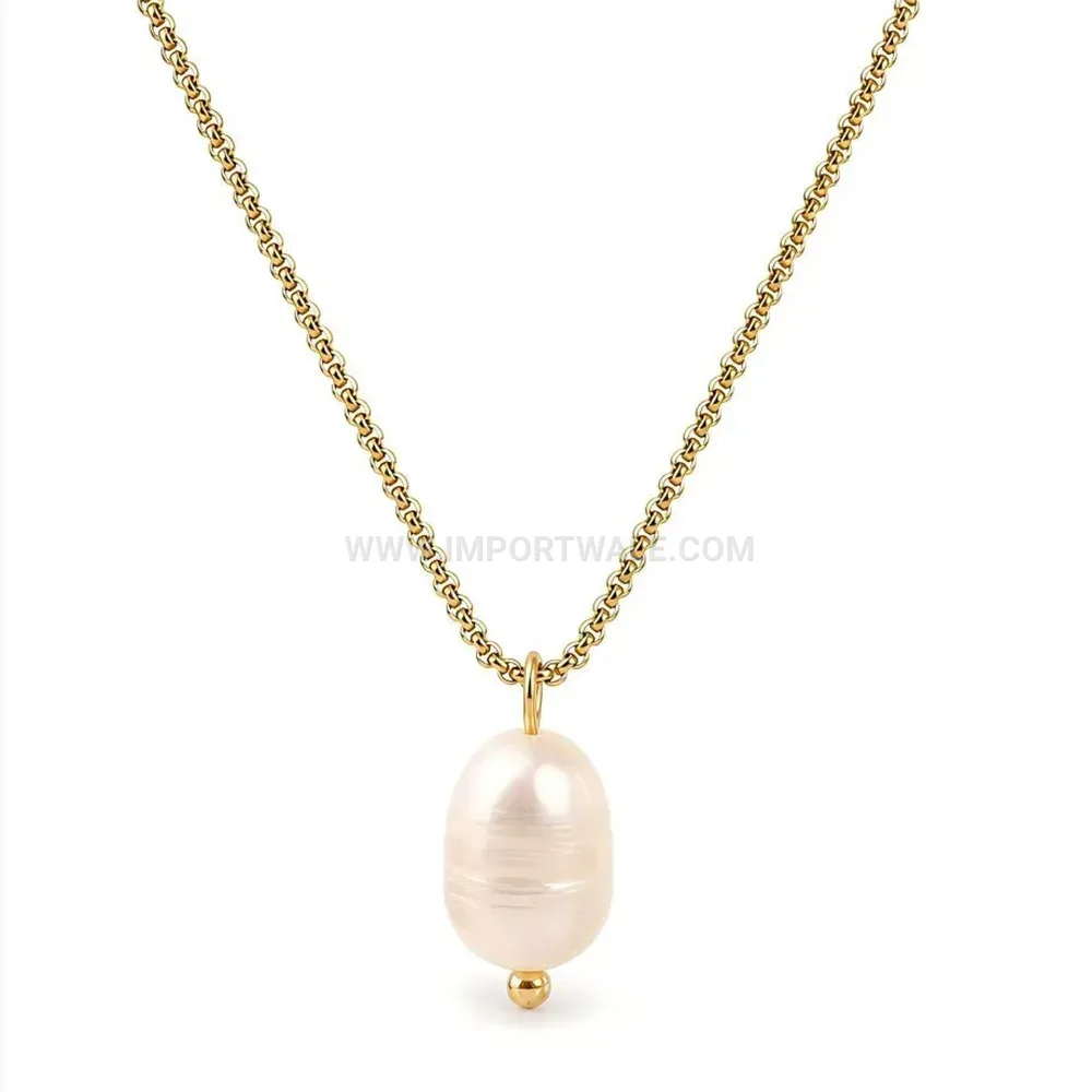 Baroque Pearl Layering Stainless Steel Gold Pendant Necklace