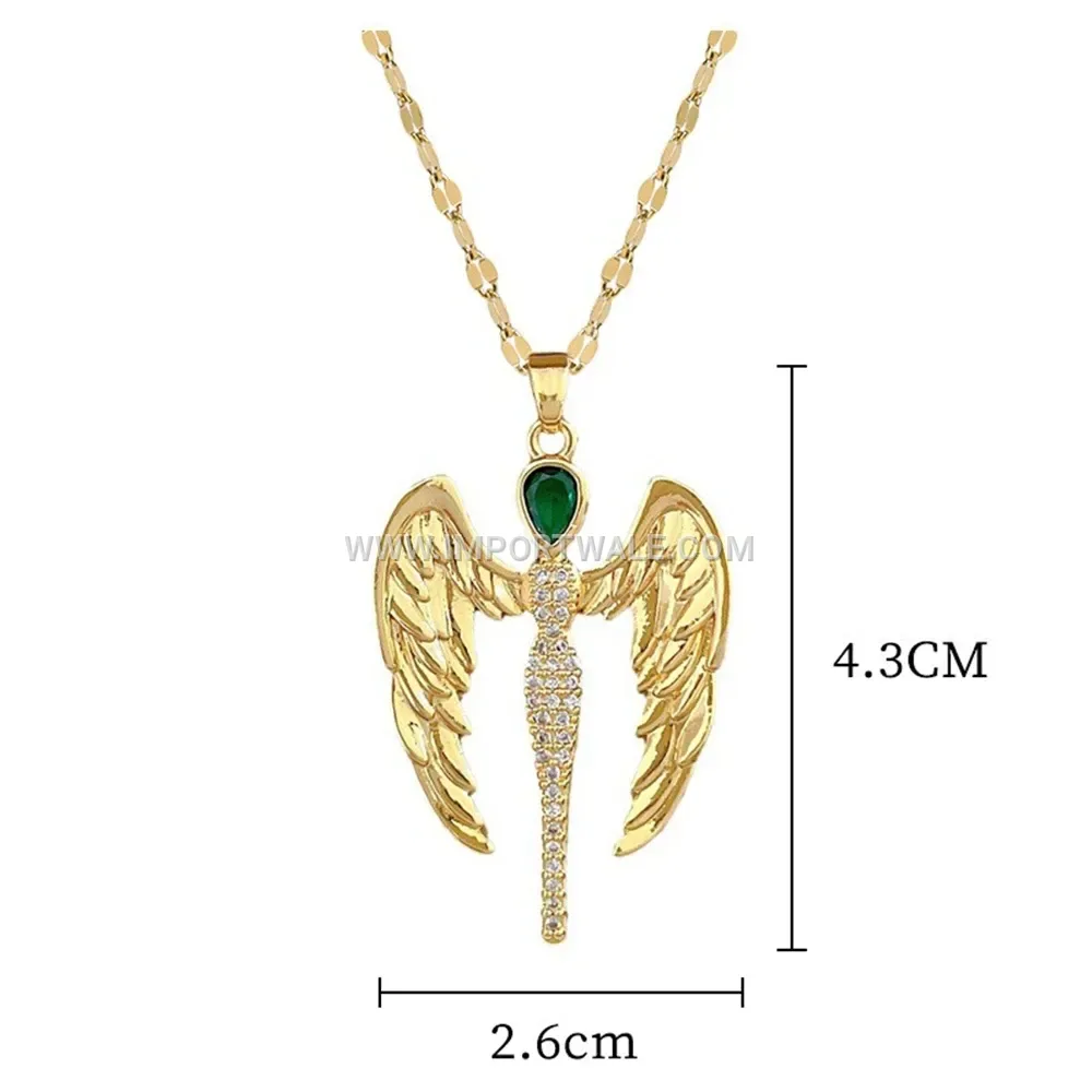 18K Gold Plated Stainless Steel Angel Wing Zircon Pendant Necklace