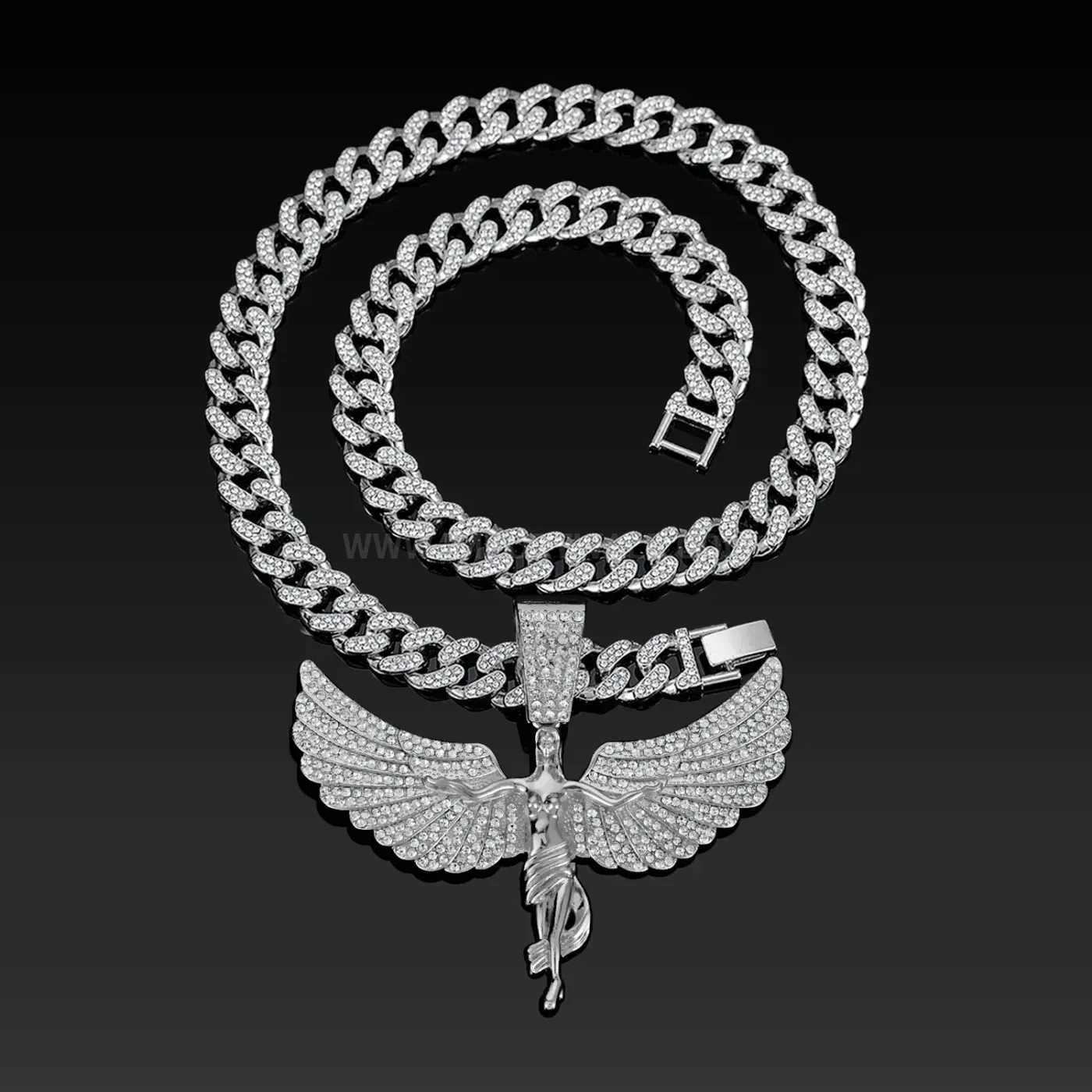 Rhinestone Angel Wings Alloy Hip Hop Pendant Chain