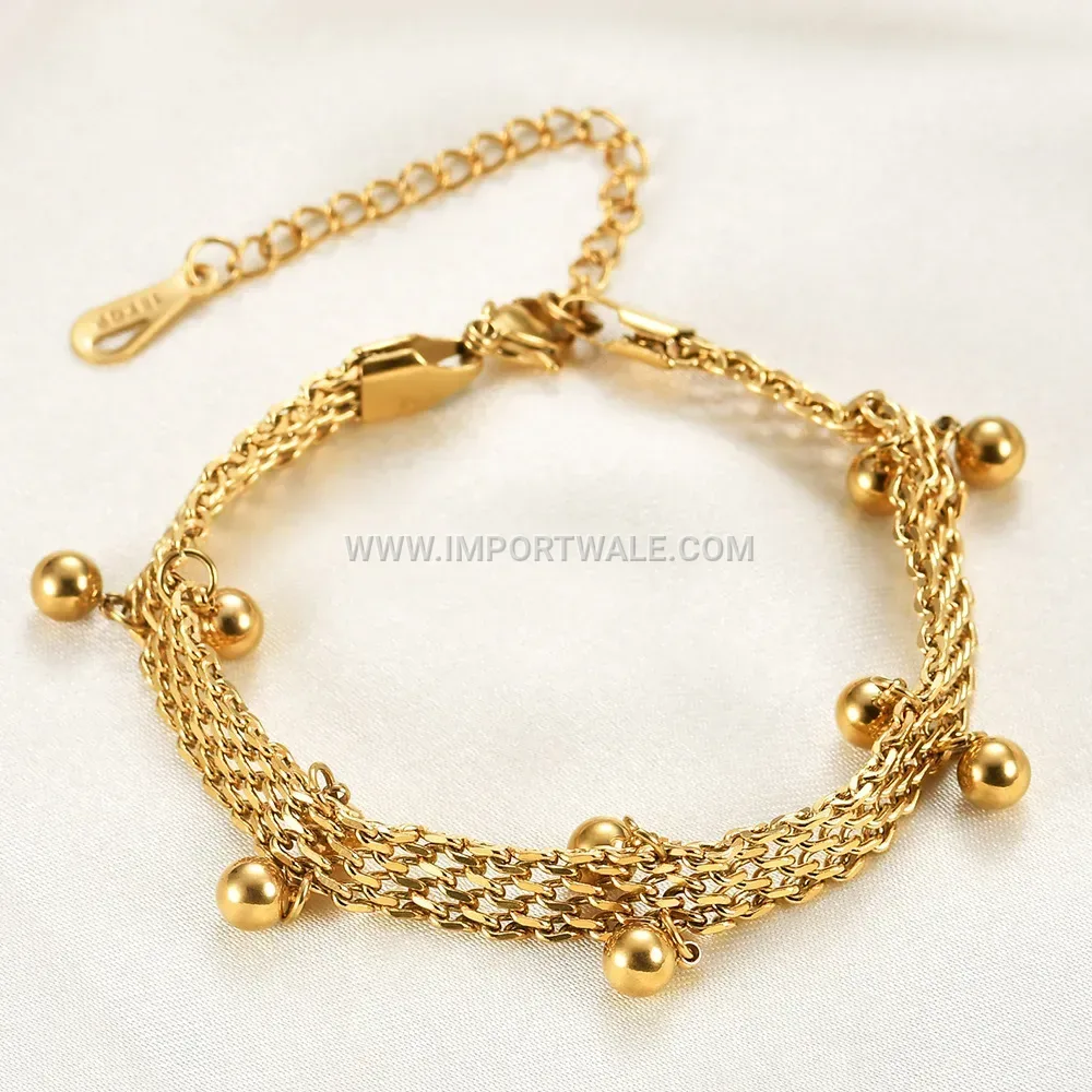 18K Gold Plated Stainless Steel Beaded Stacking Chain Bracelet