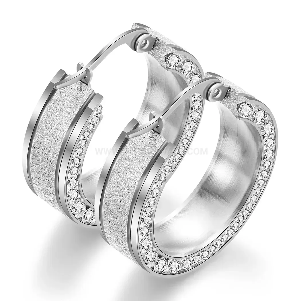 Elegant Frosted Crystal Accent Stainless Steel Huggie Hoop Earrings