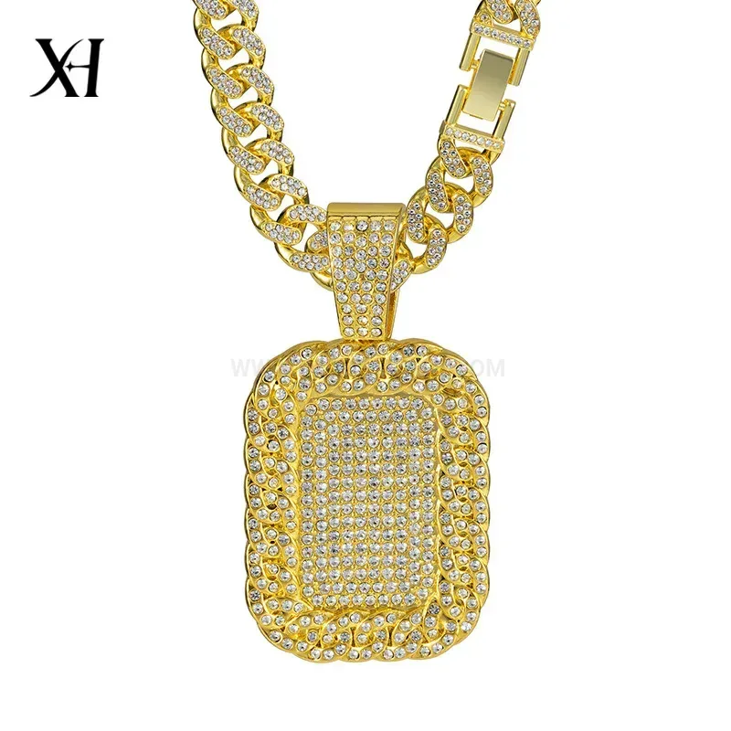 Iced Out Rhinestone Military Tag Hip Hop Pendant