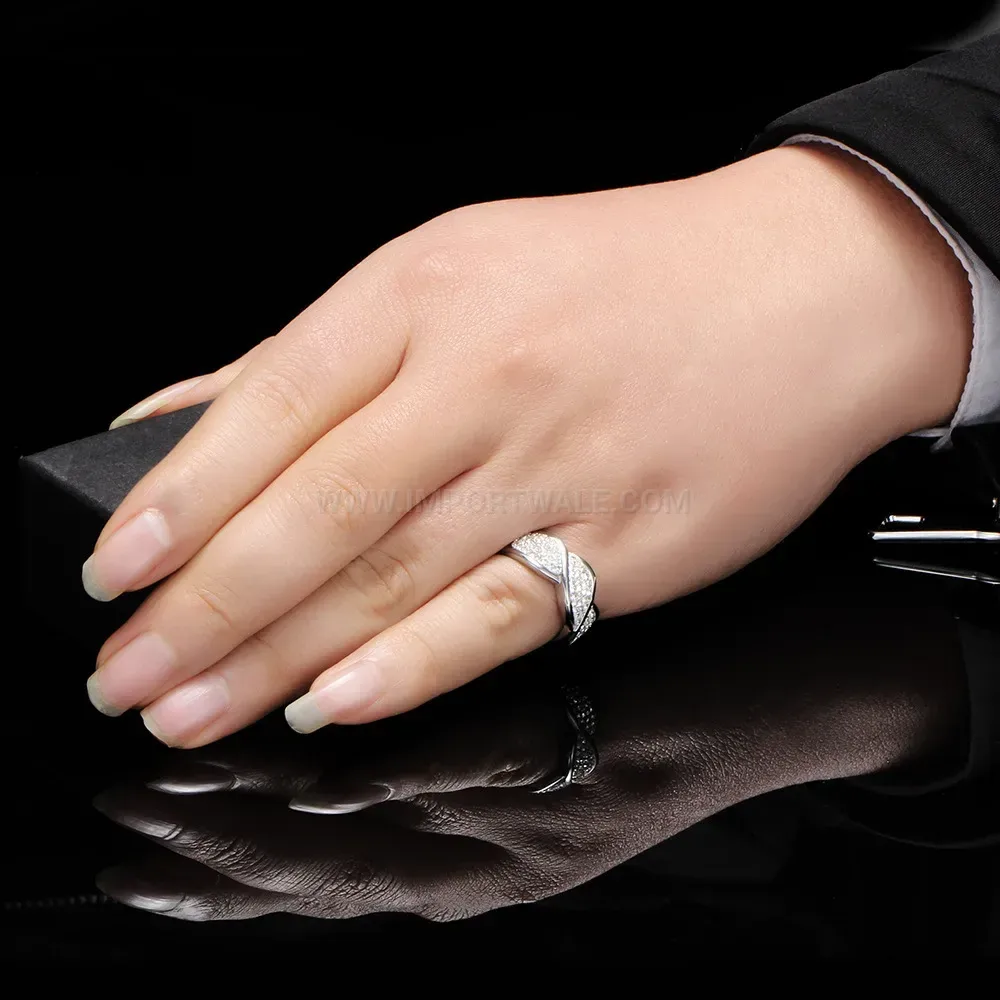 Twisted Rope Pattern Stainless Steel Crystal Ring