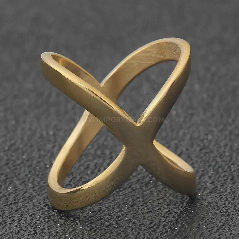 Fashion Bold Cutout Crossover Gold Stainless Steel Statement Ring