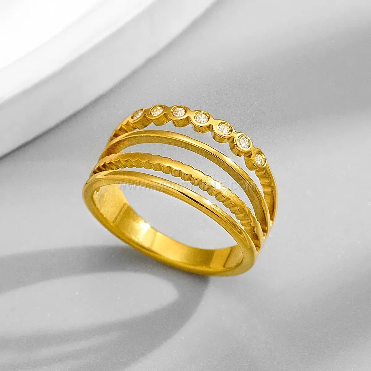 Pave Crystal Gold Plated Stainless Steel Circular Ring