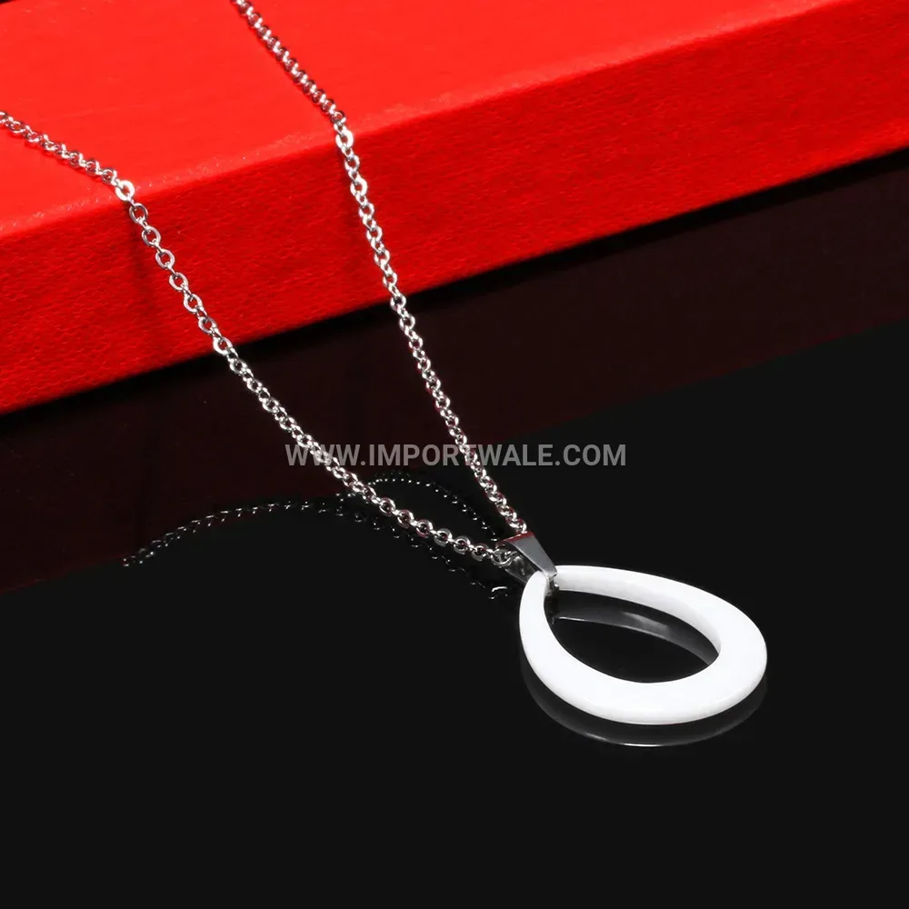 Minimalist Teardrop Cutout Ceramic and Titanium Steel Pendant Necklace