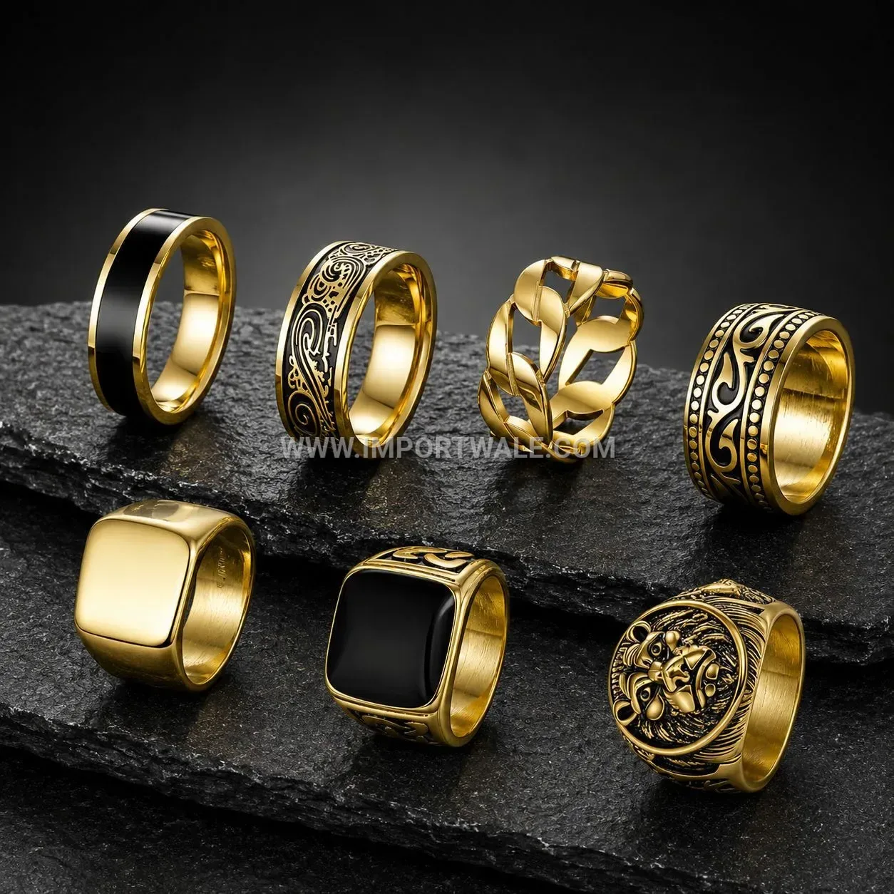 Vintage Style Geometric Stainless Steel Wide Band Ring