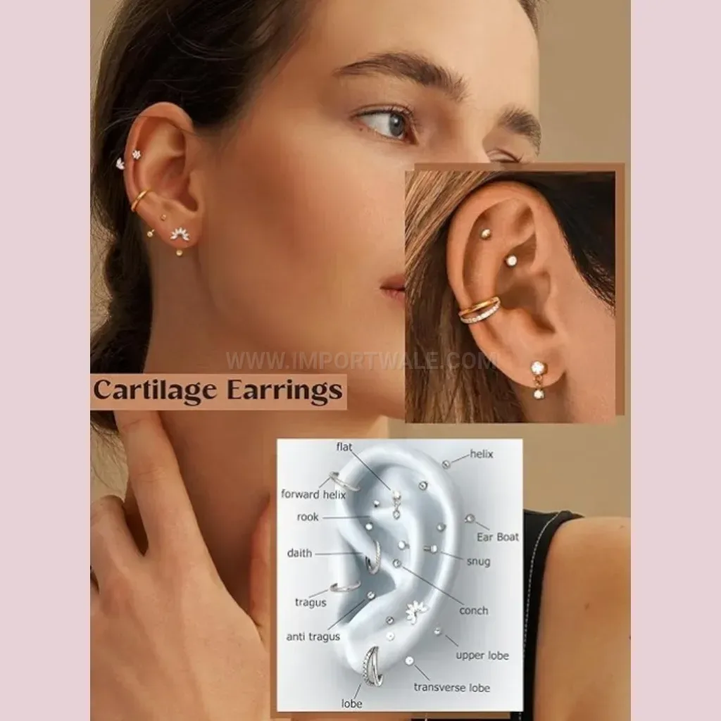 Trendy Stainless Steel Heart Curved Bar Piercing Ring Set