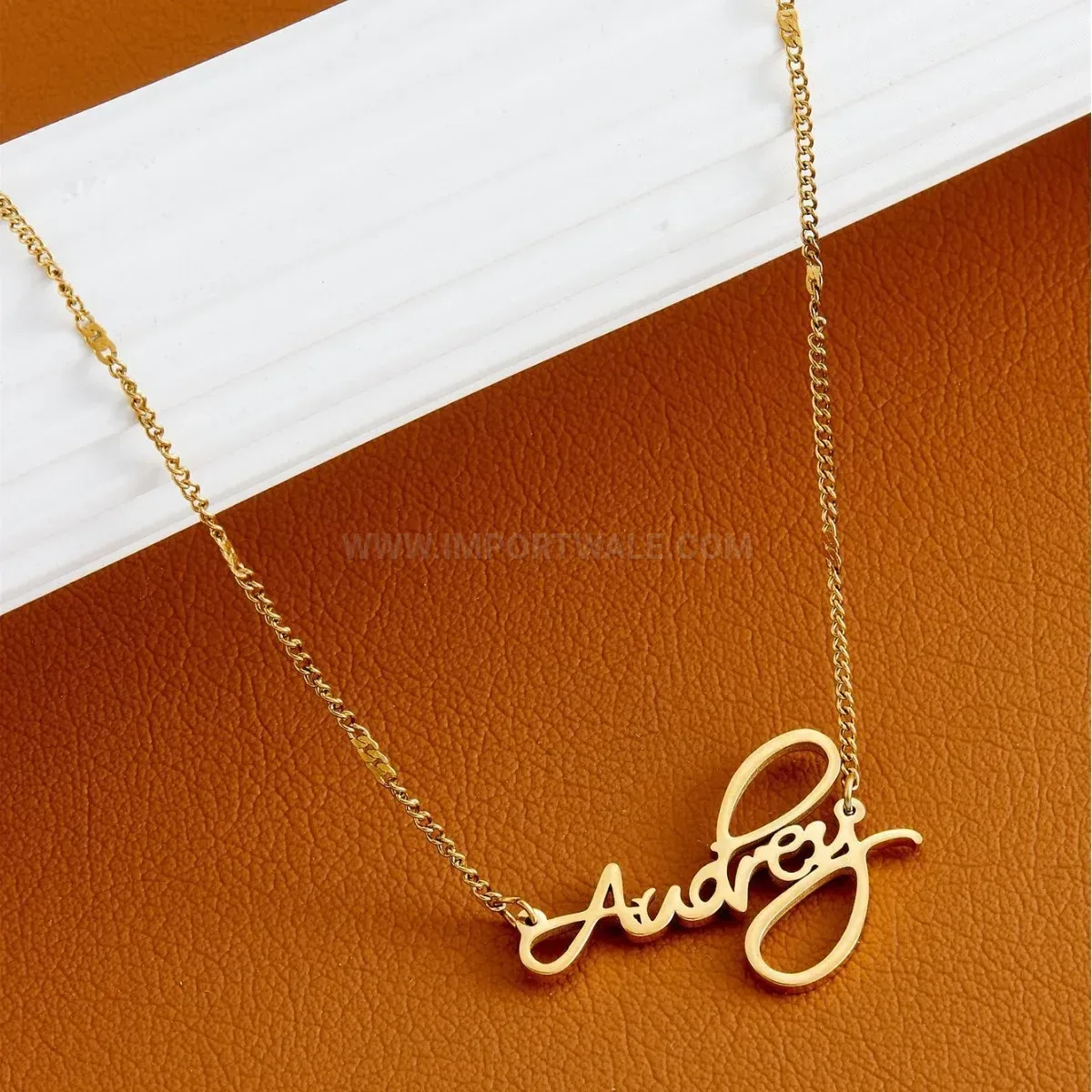 Chic 18K Gold Plated Titanium Steel Audrey Letter Pendant Choker Necklace