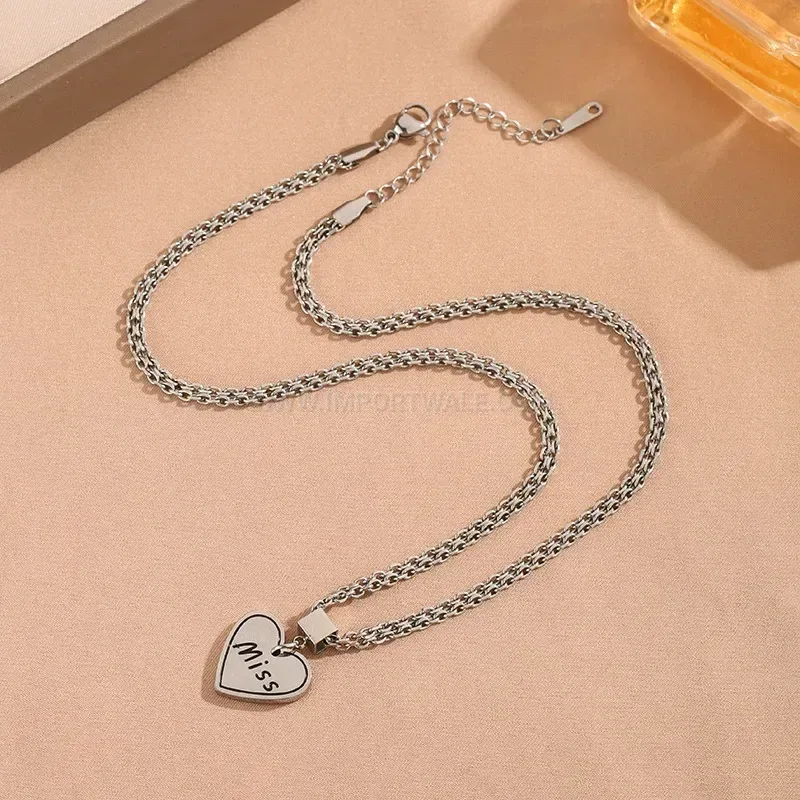 Fashion Vintage Heart Letter Pendant Titanium Steel Necklace