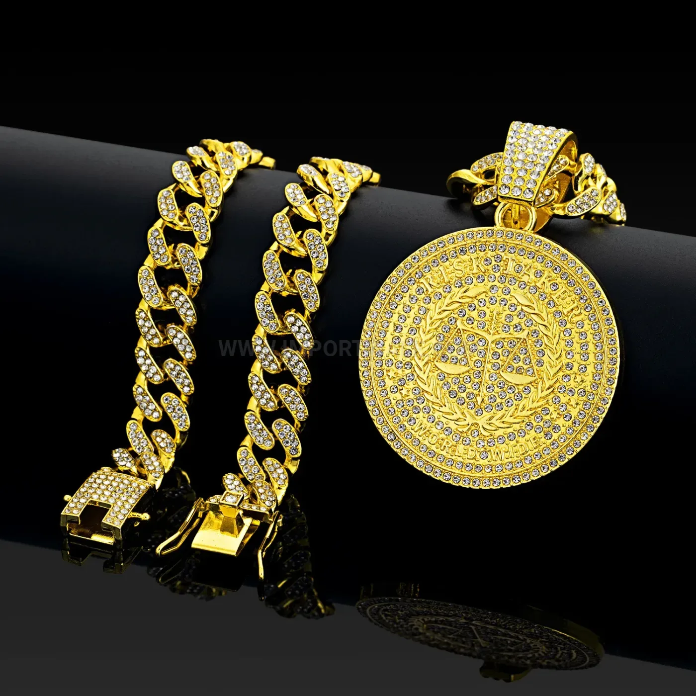 Rhinestone Round Libra Letter Alloy Hip Hop Pendant