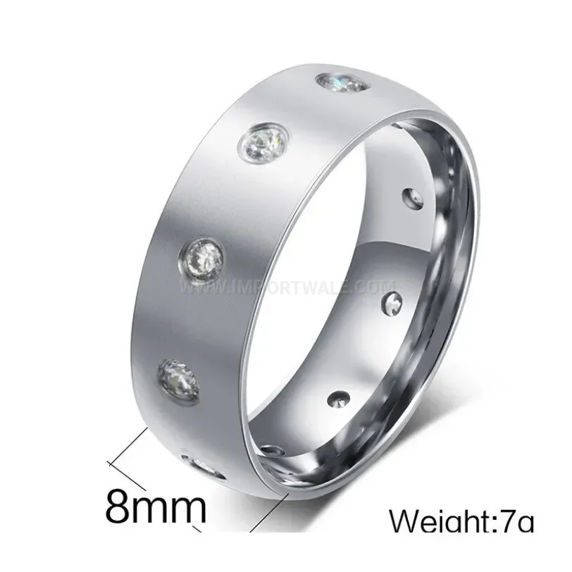 Designer Symmetrical Rhinestone Accent Stainless Steel Ring