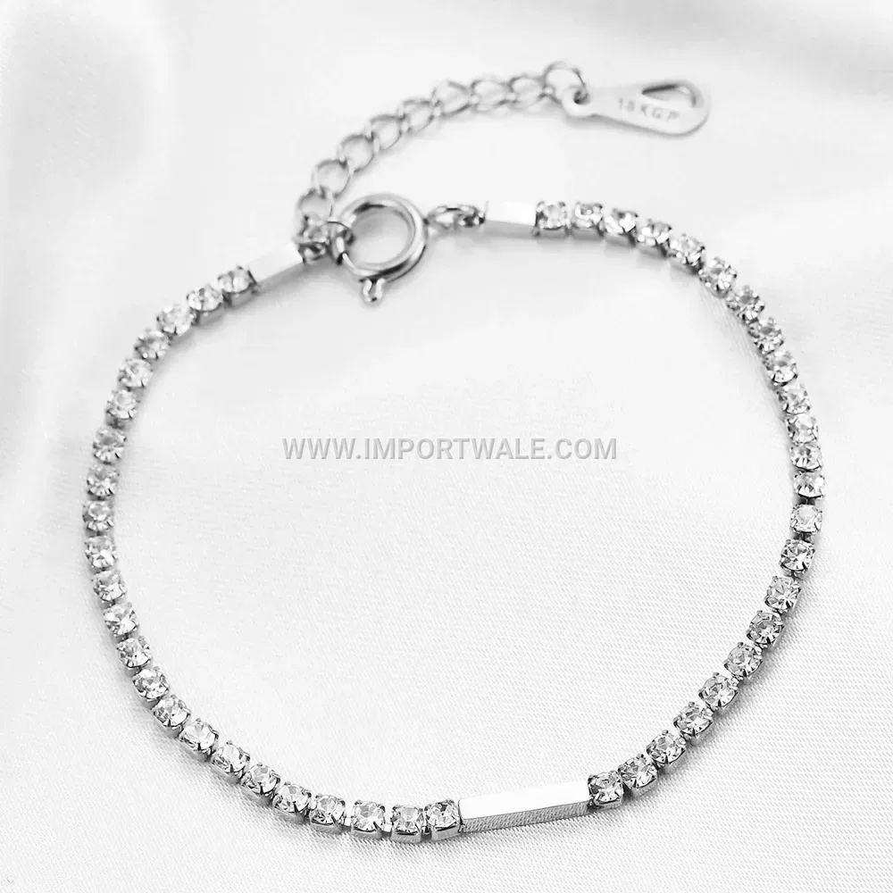 Minimalist Stainless Steel Bar Bracelet Accentuated with Cubic Zirconia