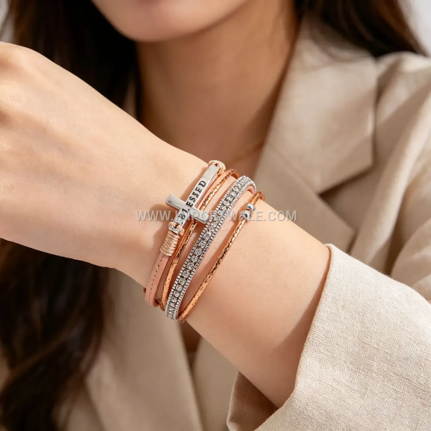 Bohemian Multi-Layer Faux Leather Cross Bracelet with Magnetic Clasp