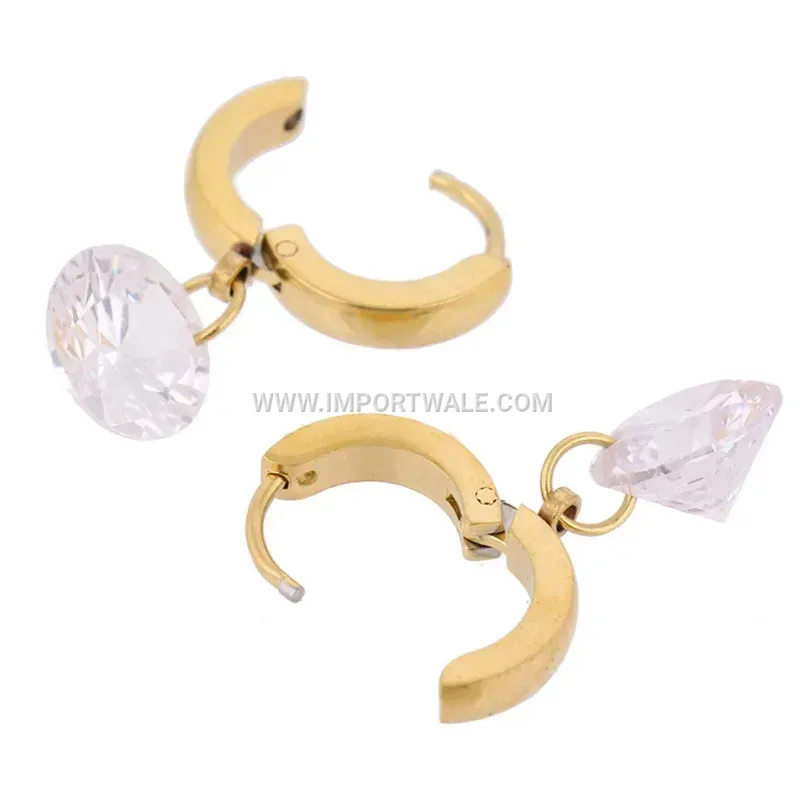 Geometric Cutout Zirconia Stainless Steel Hoop Huggie Earrings