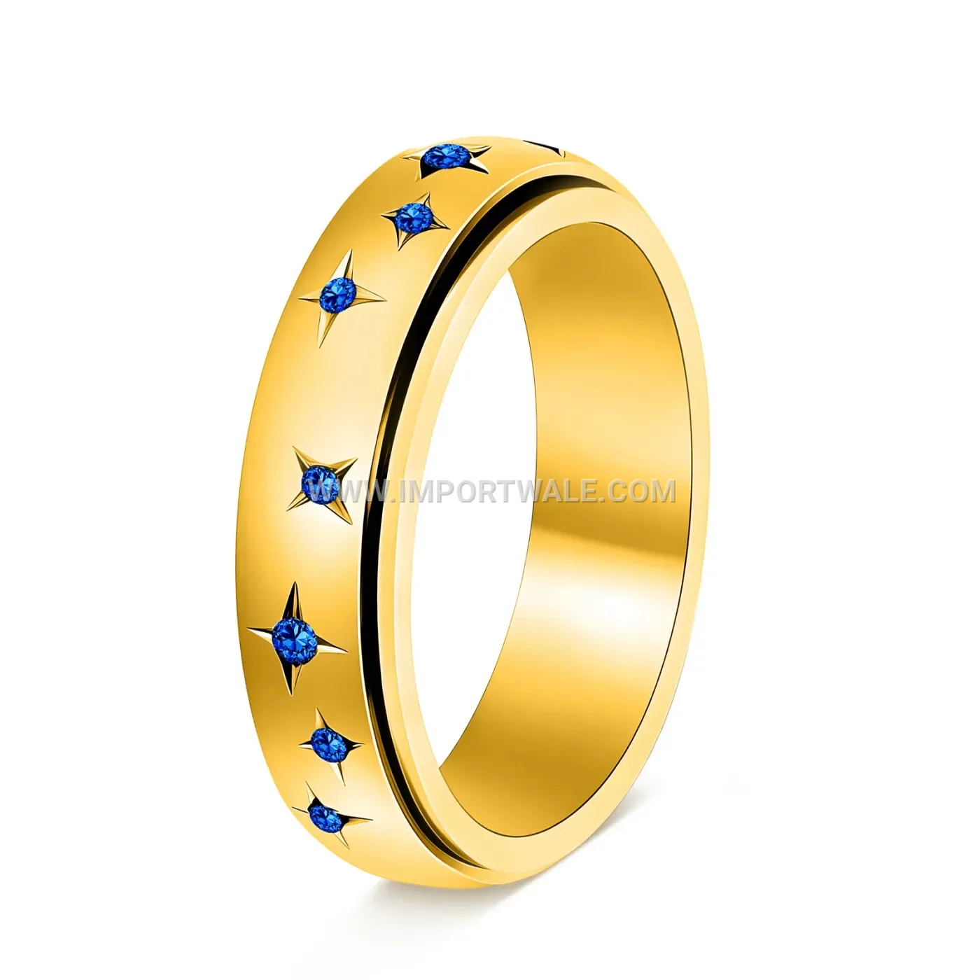 Rotatable Zodiac Stainless Steel Ring with Zircon Accent