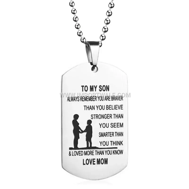 Engraved Stainless Steel Family Message Dog Tag Necklace