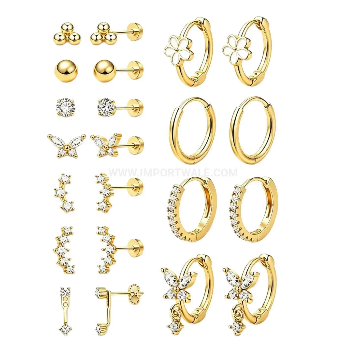 Premium Refined Cubic Zirconia Stainless Steel Huggie and Cartilage Stud Set