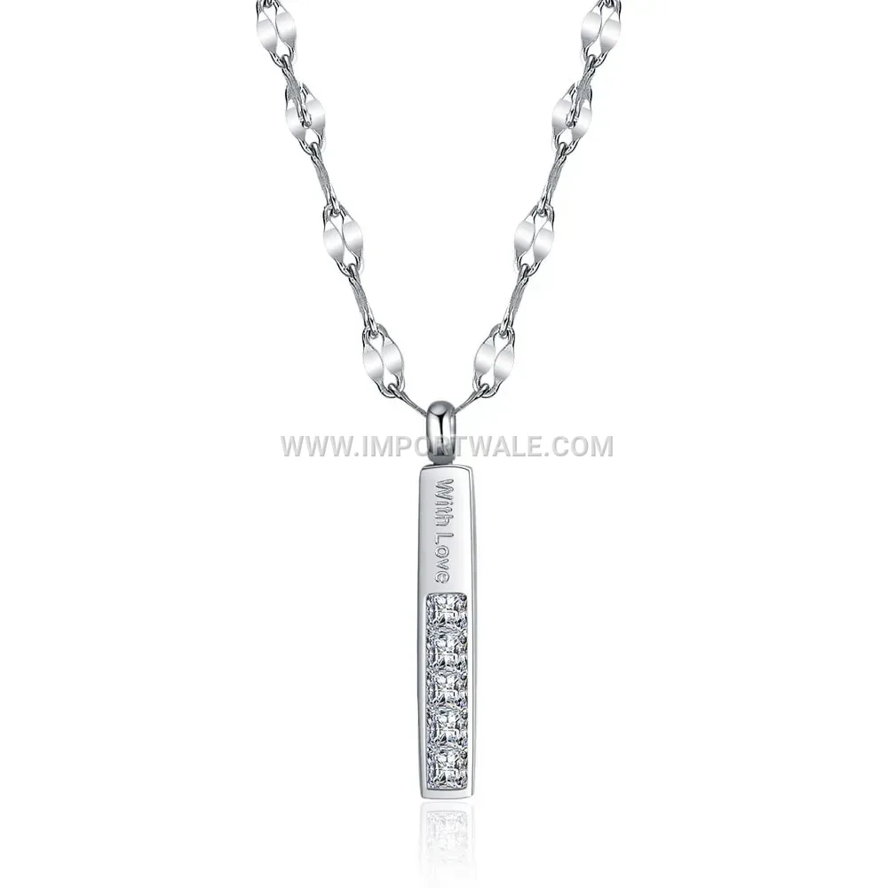Engraved Rectangular Bar Stainless Steel Layered Pendant Necklace