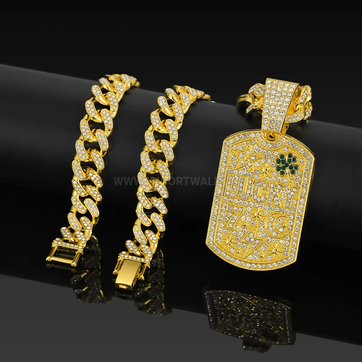 Full Crystal Four Leaf Clover Dog Tag Pendant