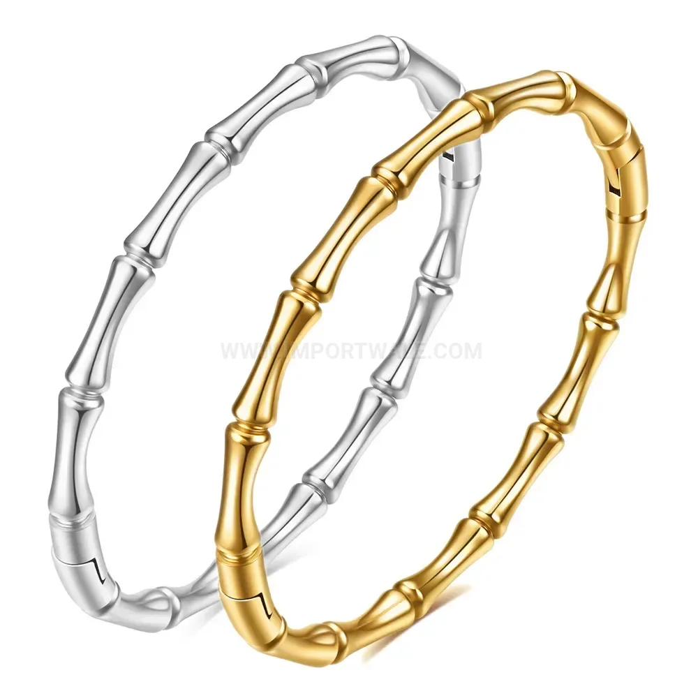 Trendy Bamboo Joint Stainless Steel Magnetic Bangle Bracelet