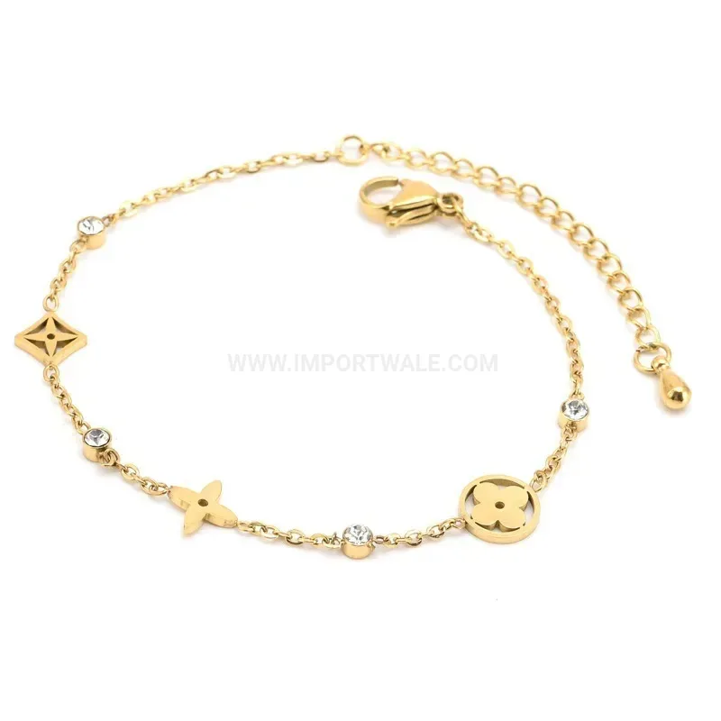 Trendy Titanium Steel Four Leaf Clover Crystal Pendant Necklace and Bracelet
