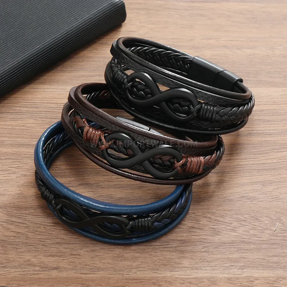 Premium Multi Layer Braided Leather Infinity Symbol Magnetic Bracelet