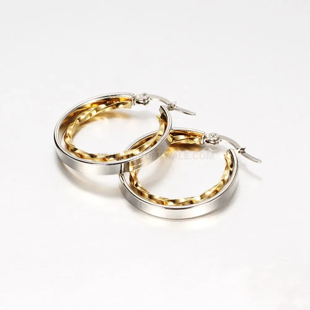 Fashion Contemporary Circular Hollow Cutout Stainless Steel Hoop Earrings