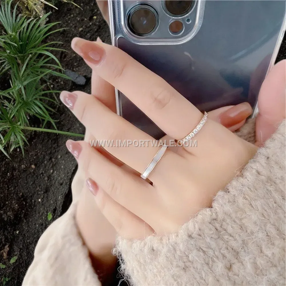 Geometrically Carved Stainless Steel Zircon Band Ring