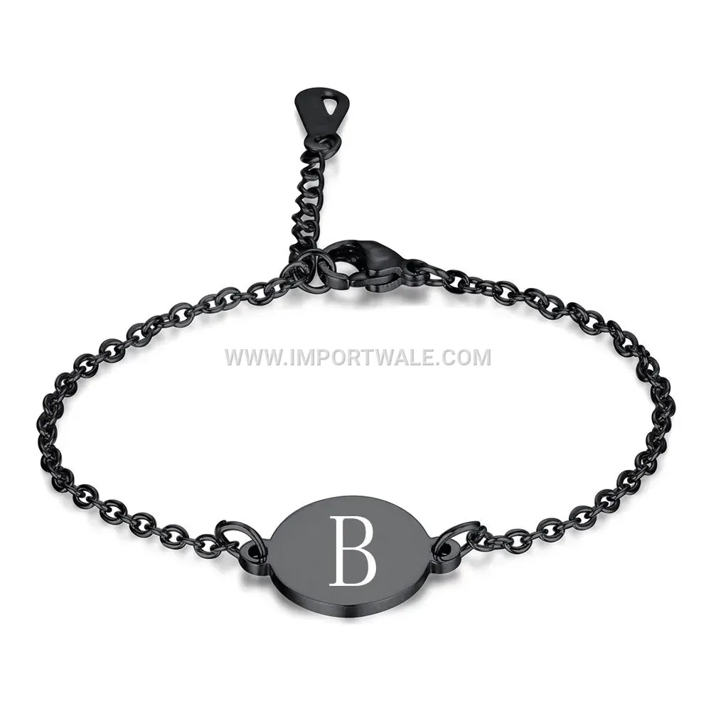 Black Stainless Steel Engraved Alphabet Disc Chain Bracelet