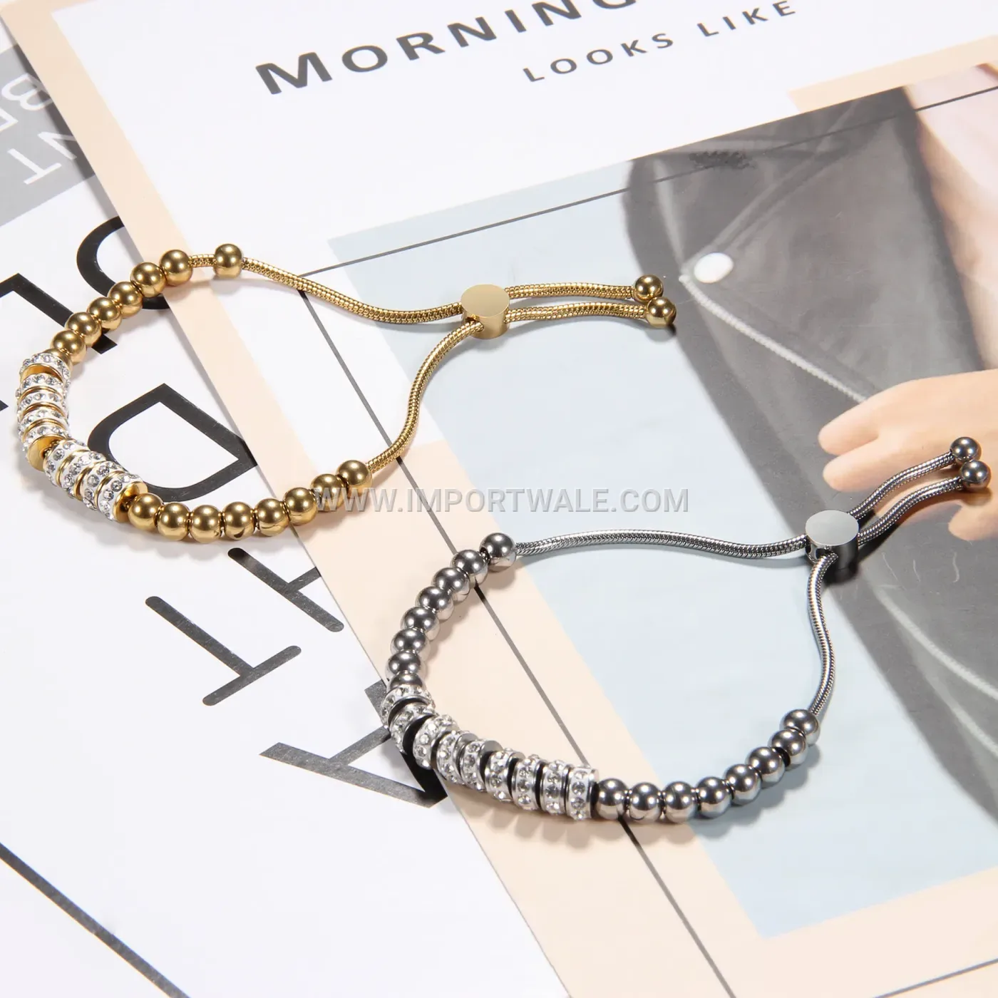 Minimalist Adjustable Stainless Steel Beaded Chain Bracelet