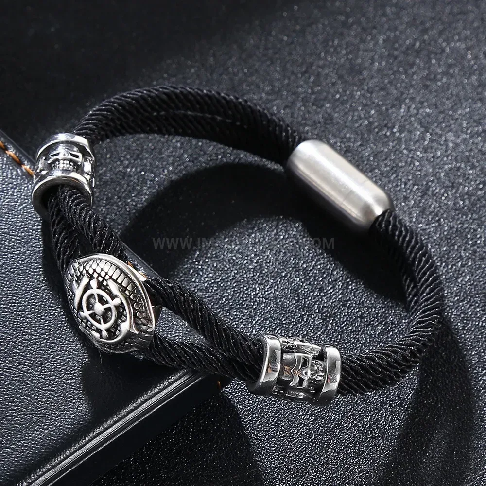 Men Dual-Layer Braided Leather and Stainless Steel Bracelet