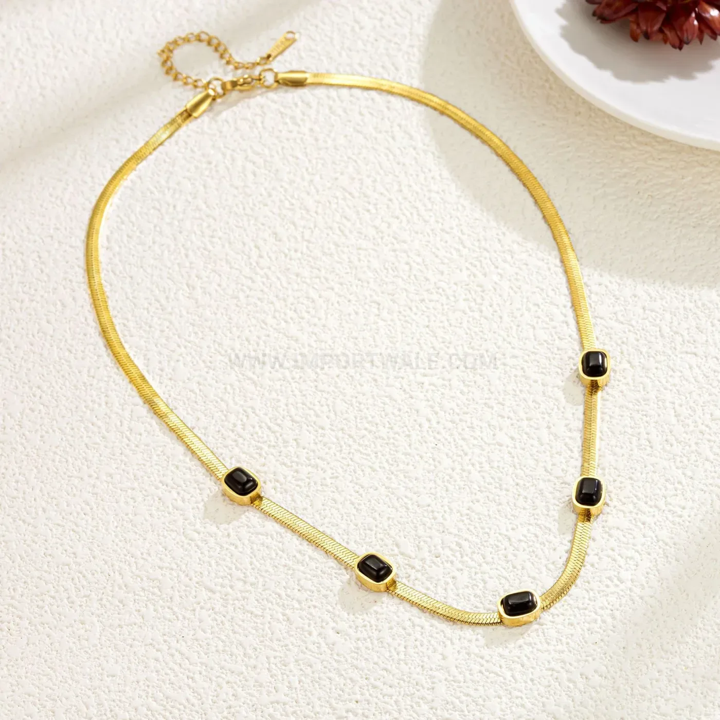 Classic Minimalist Titanium Steel Snake Chain Black Crystal Pendant Necklace