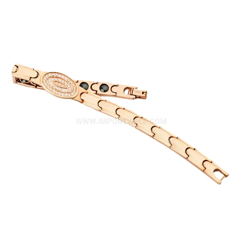 Stylish Sparkling Rose Gold Titanium Bio Bracelet Embedded with Black Hematite