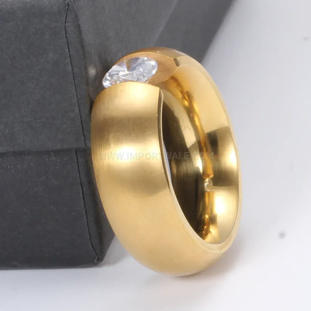 Gold Plated Stainless Steel Cubic Zirconia Geometric Ring