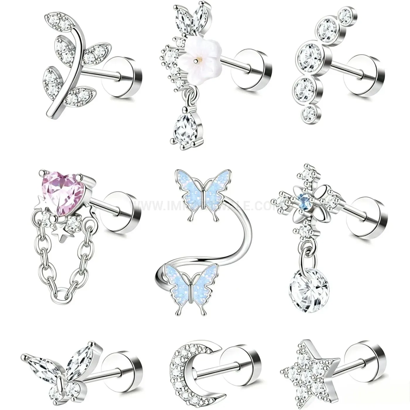 Modern Screw Back Stainless Steel Zircon Cartilage Piercing Studs
