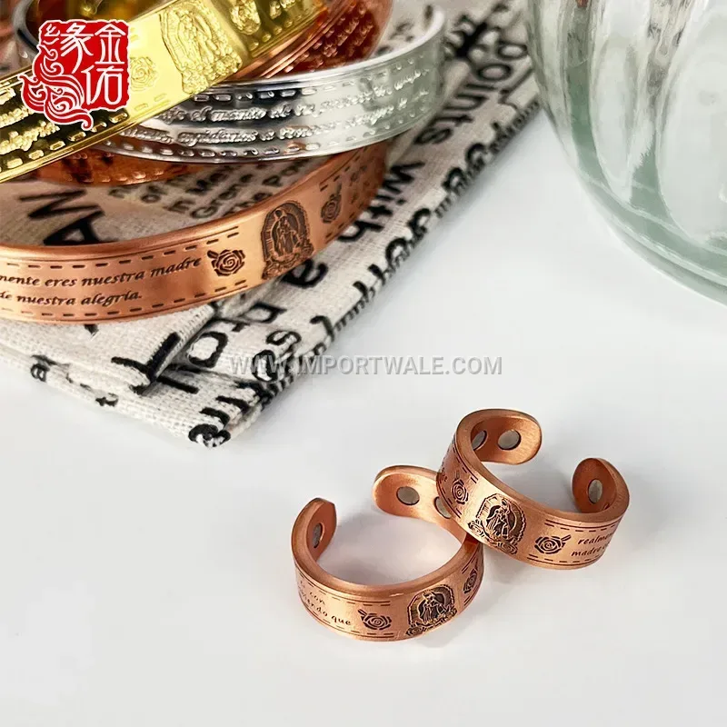 Virgin Mary Scripture Engraved Copper Magnetic Cuff Bracelet