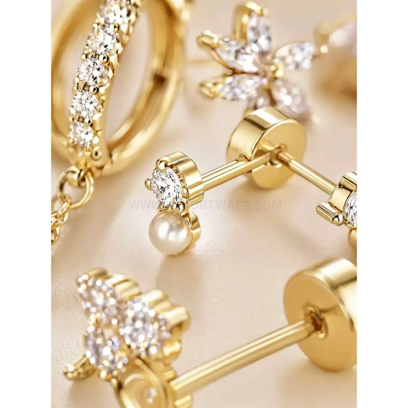Modern Sparkling Rhinestone Geometric Chain Stainless Steel Ear Piercing Set