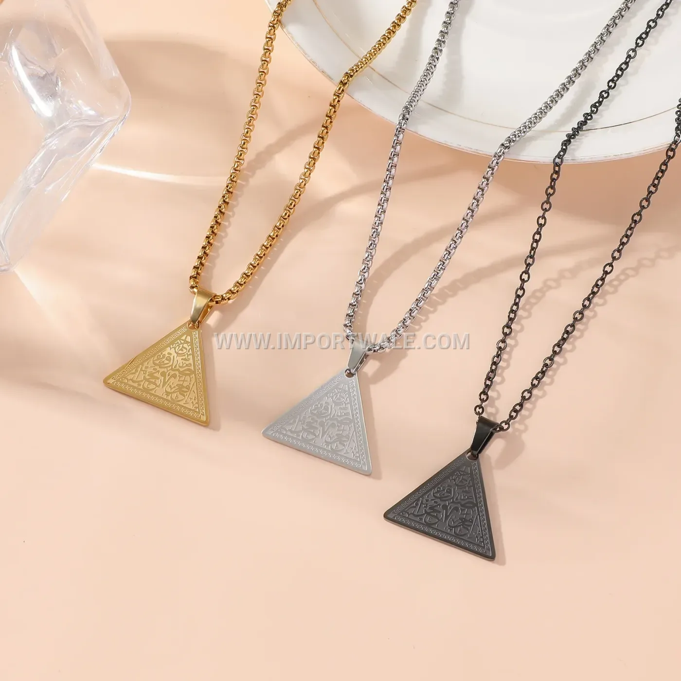 Triangle Stainless Steel Islamic Inscription Quran Pendant Necklace