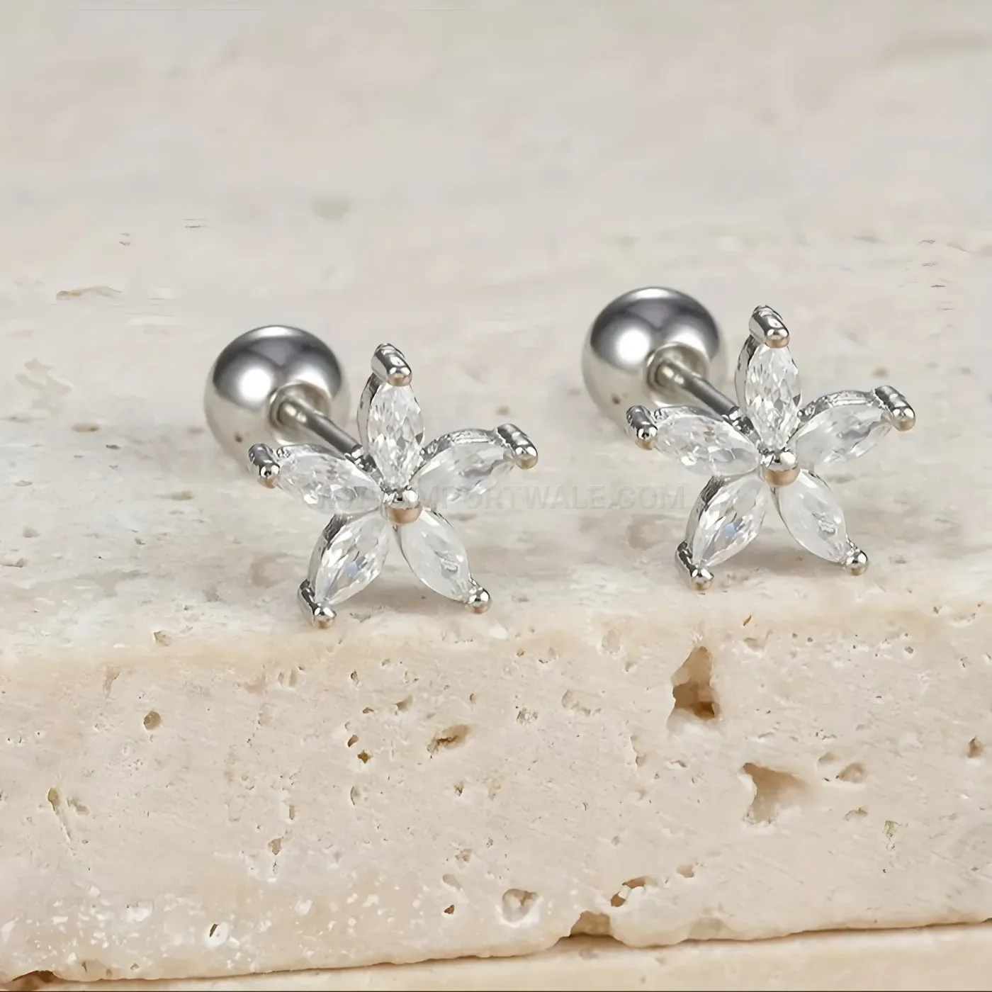 Designer Delicate Rhinestone Flower Stainless Steel Piercing Ear Cartilage Stud