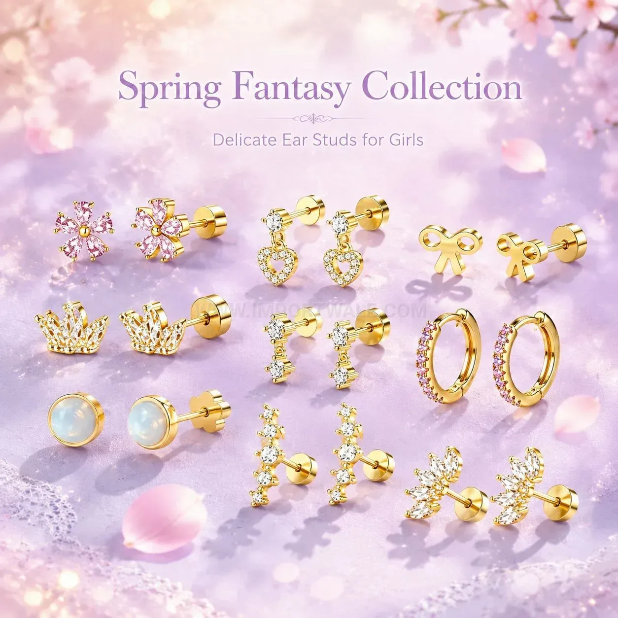 Bold Sparkling Floral Rhinestone Stainless Steel Ear Cartilage Studs
