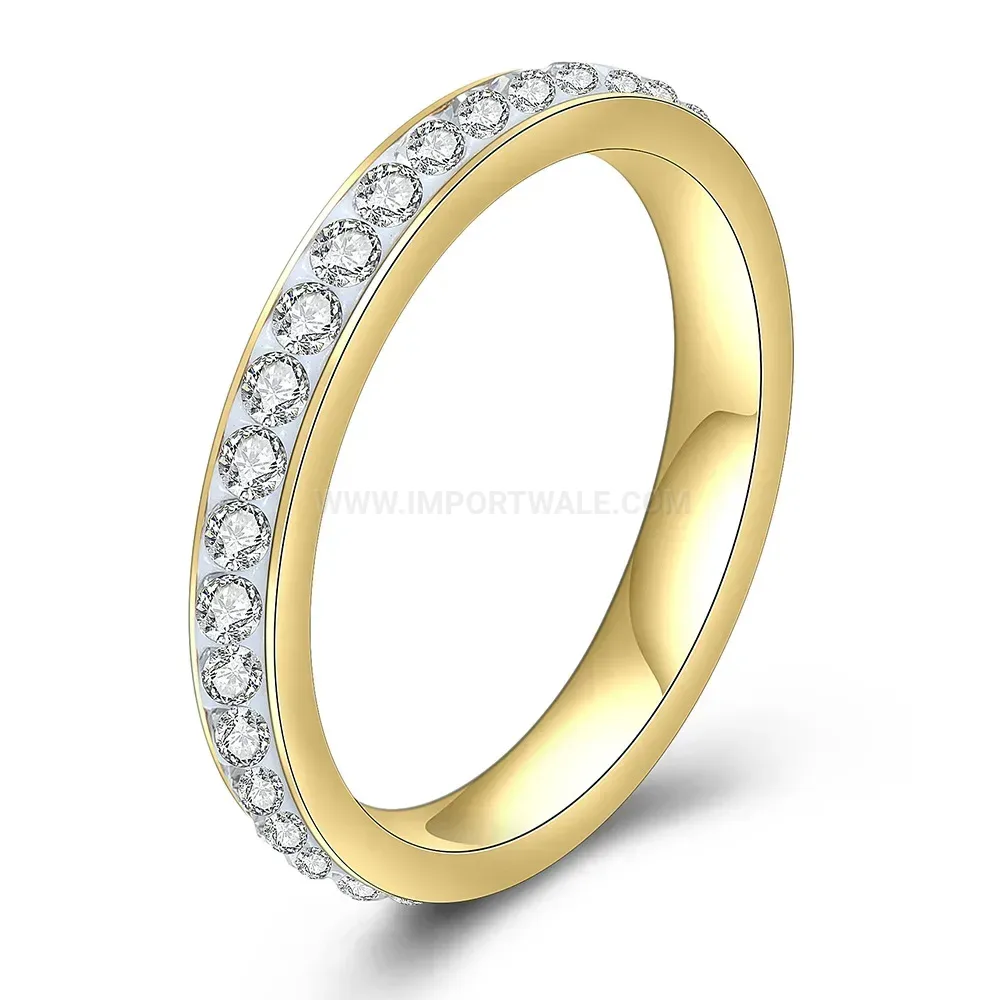 Delicate 3mm Crystal Accent Stainless Steel Ring