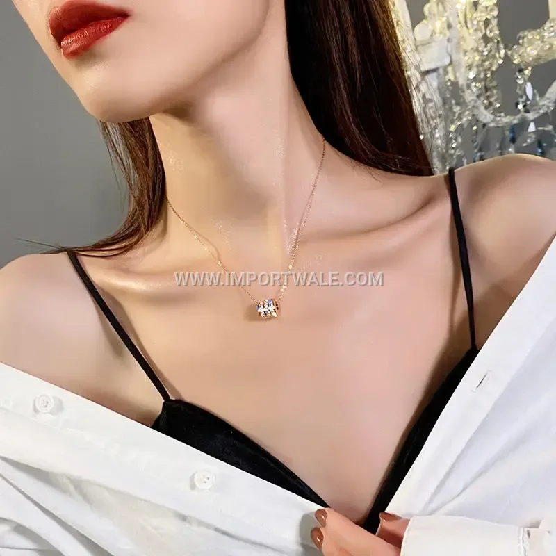 Rose Gold Stainless Steel Radiant Zircon Pendant Necklace