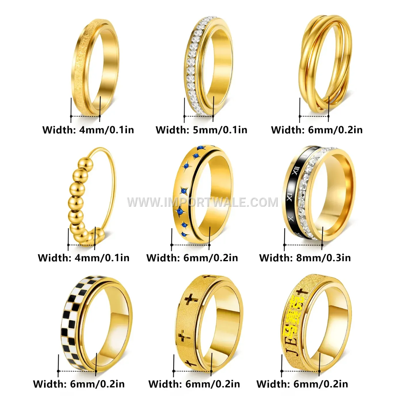 Frosted Geometric Stainless Steel Rhinestone Spinner Band Ring