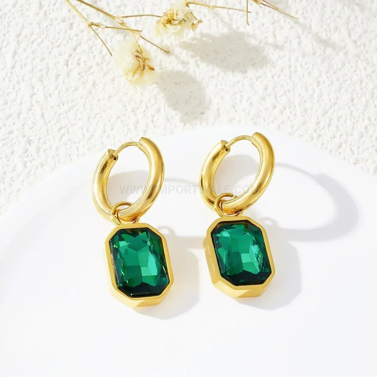 Colorful Square Beaded Titanium Steel Hoop Earrings